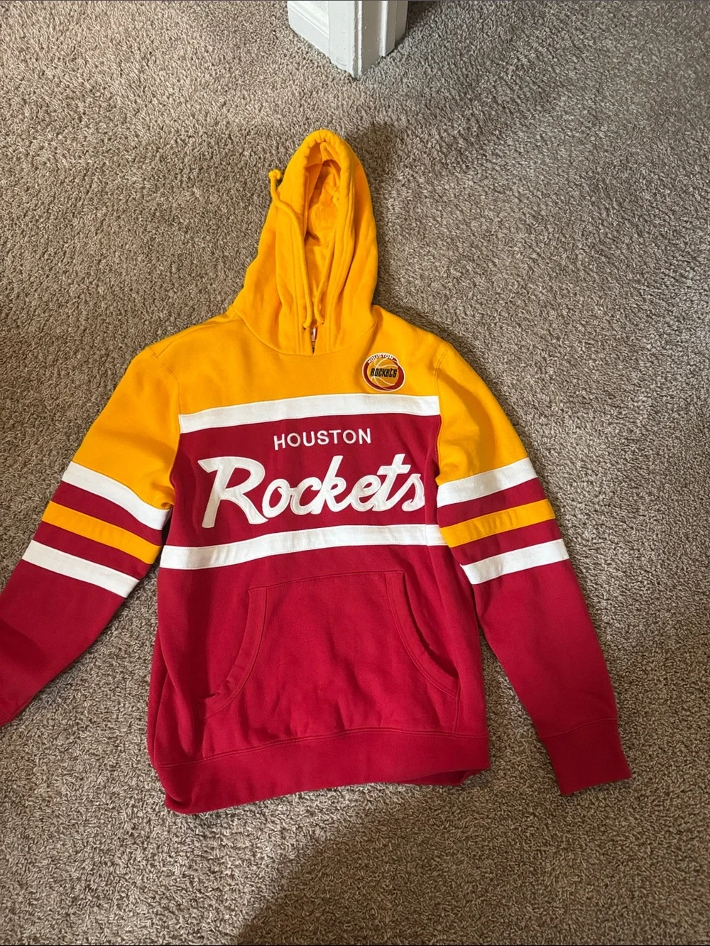 Mitchell & Ness Houston Rockets Red and Yellow Pullover Hoodie